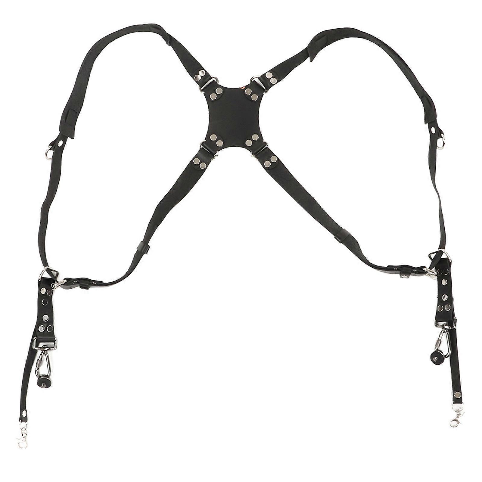 Camera Harness Strap Leather Double Shoulder Camera Strap Harness Accessories for Digital Camera SLR Camera X Type, Black