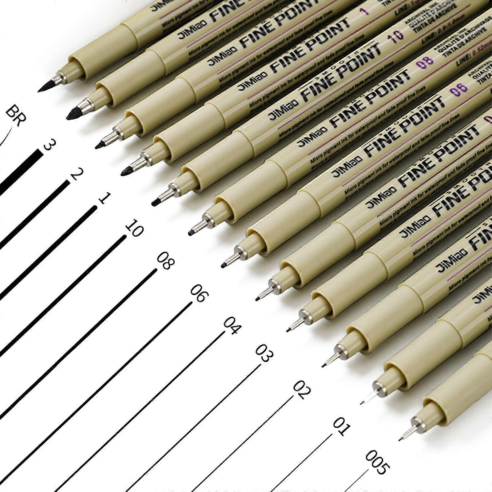 Fineliner Pens 12-Count Black Set For Artists 12 Line Widths, Waterproof Fineliner For Illustration And Sketching