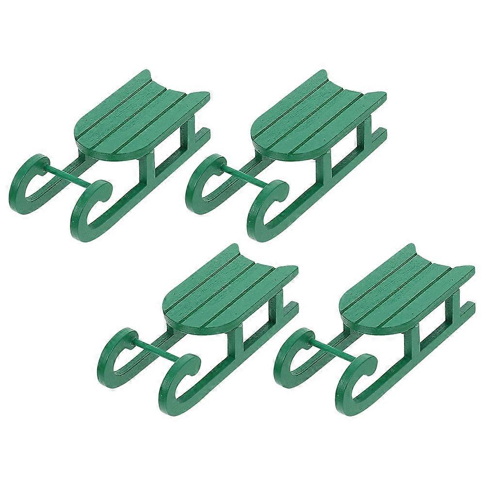 Miniature Sleigh 4Pcs Tree Reindeer Pendants Green Rustic Style Suitable For Home Decor Christmas Celebration