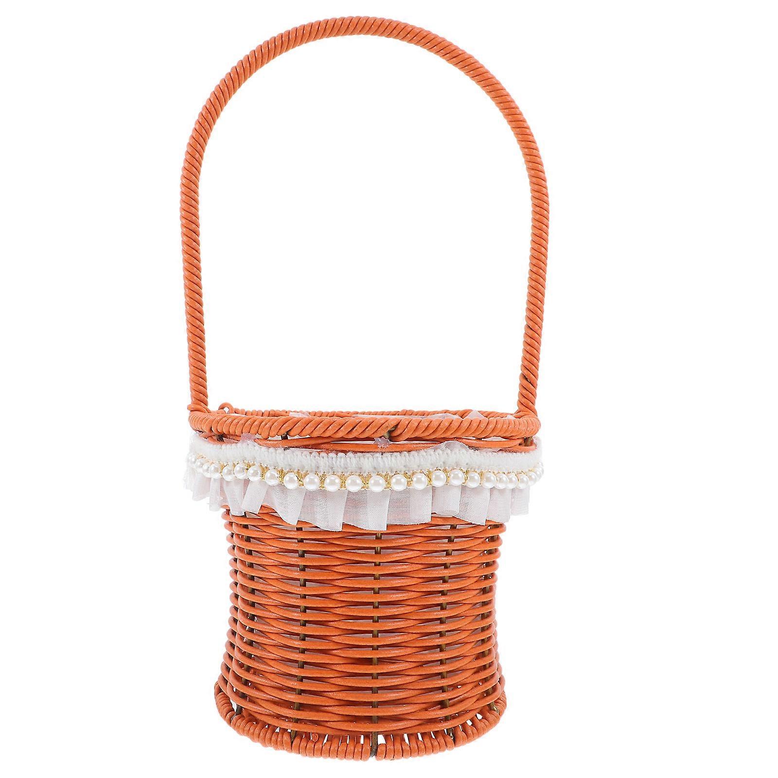 Handwoven Rattan Flower Basket With Handle Elegant Appearance For Home Decor And Gardening Brown Multipurpose 1Pcs