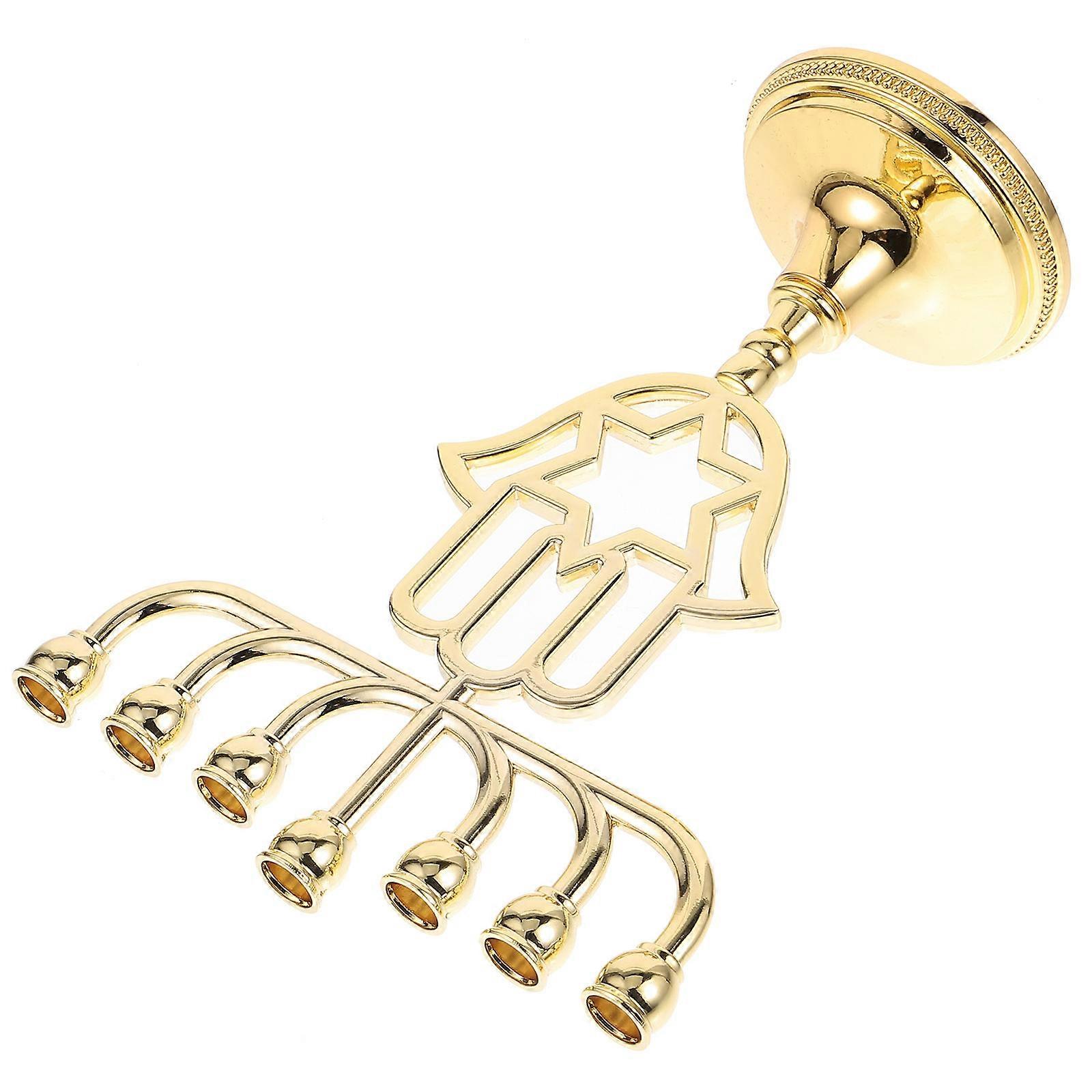 Golden Metal 7Branch Hanukkah for Elegant Desktop or Dining Table Decoration