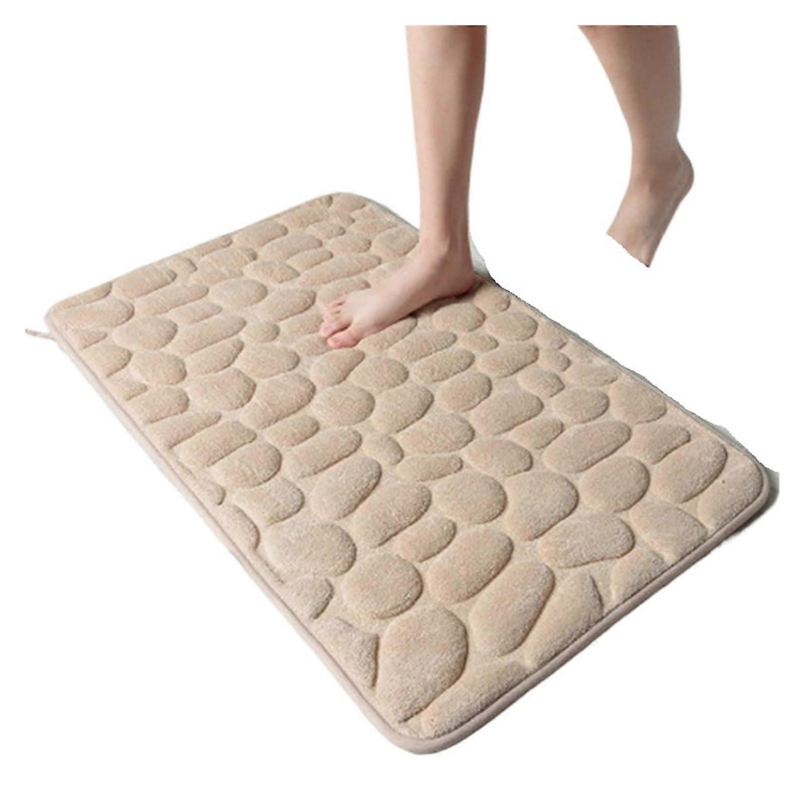 Memory Foam Bathroom Bath Mat with Cobblestone Texture, Non-Slip Rug for Shower, Tub, Sink Side (Camel, 40x60cm)