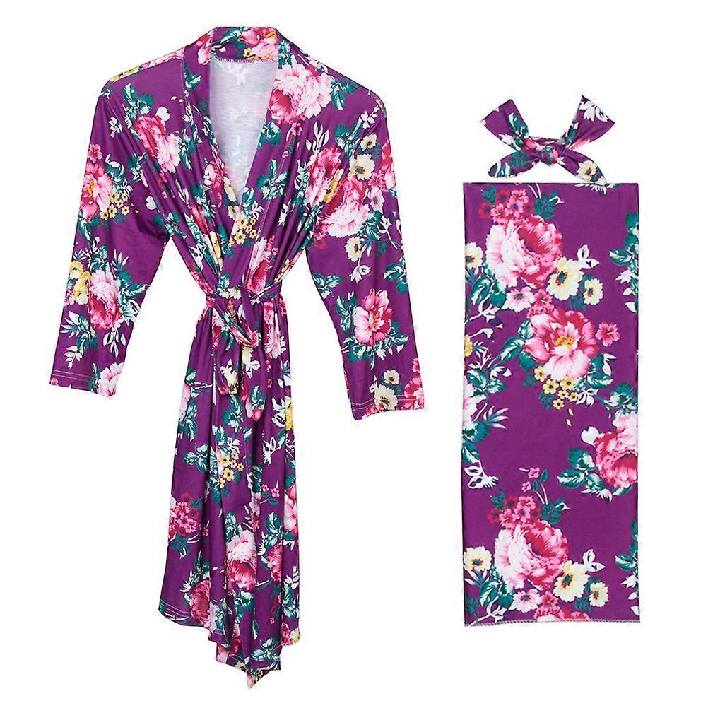 Maternity Wear 3Pcs Women Robe Sleepwear For Pregnant Women Loose Cut Multi Color Nightgown With Baby Blanket And Headband