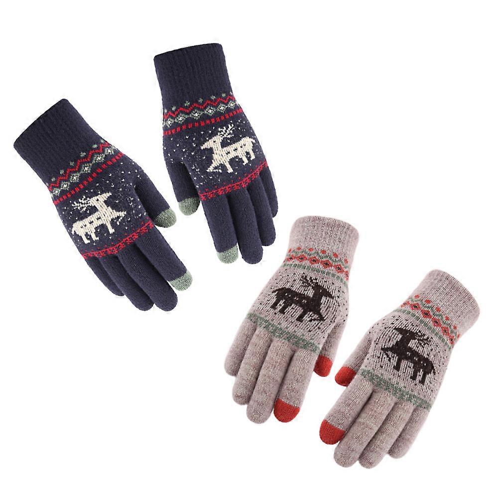 Winter Knitted Mittens For Men And Women Assorted Color Windproof Design 2 Pairs
