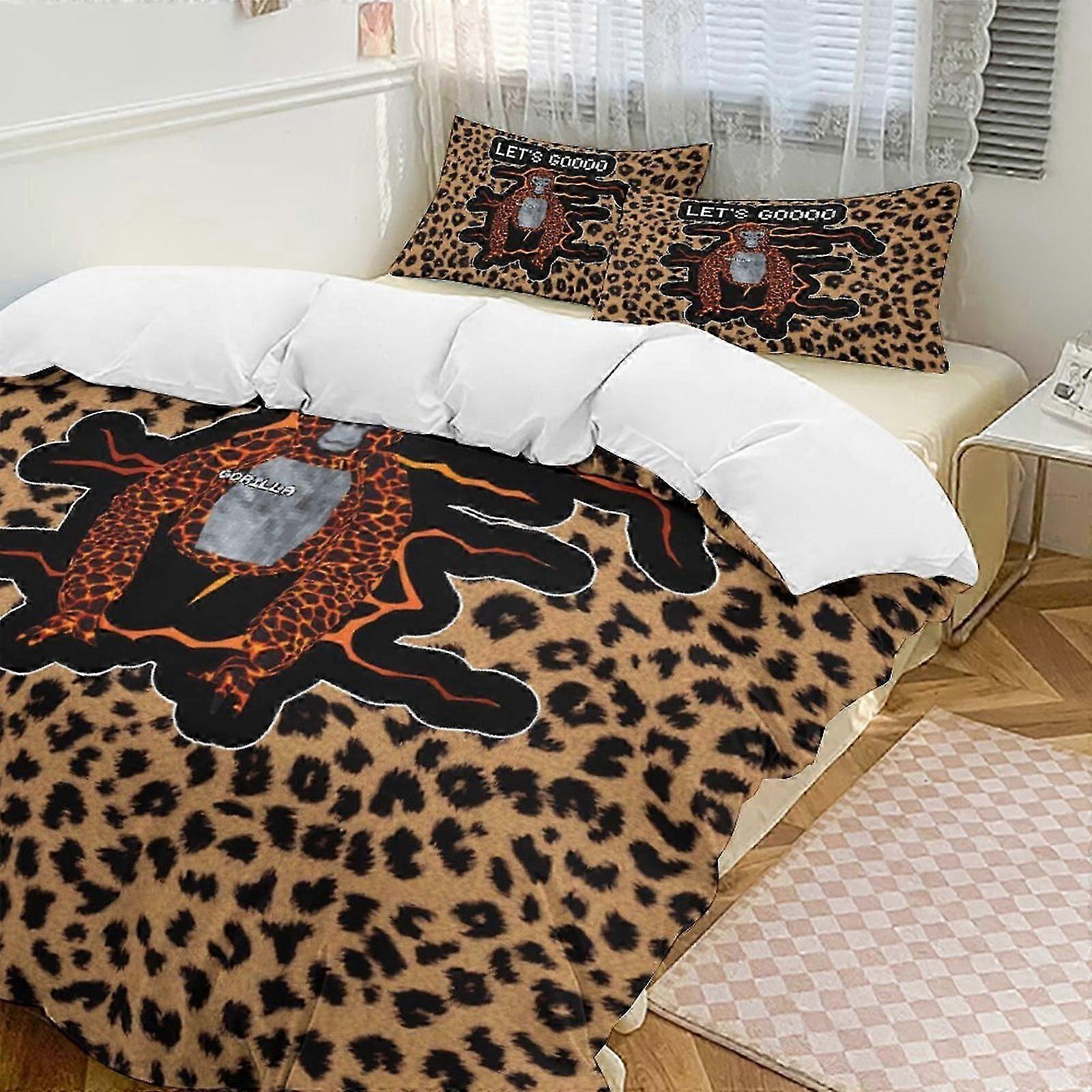 v6947 Bed Sheets Bedding Brown Leopard Gorilla Tag Comforter Set Soft 3 Pcs Twin Bedding Sets Thicken for All Season, 1 Comforter 2 Pillow Shams Be