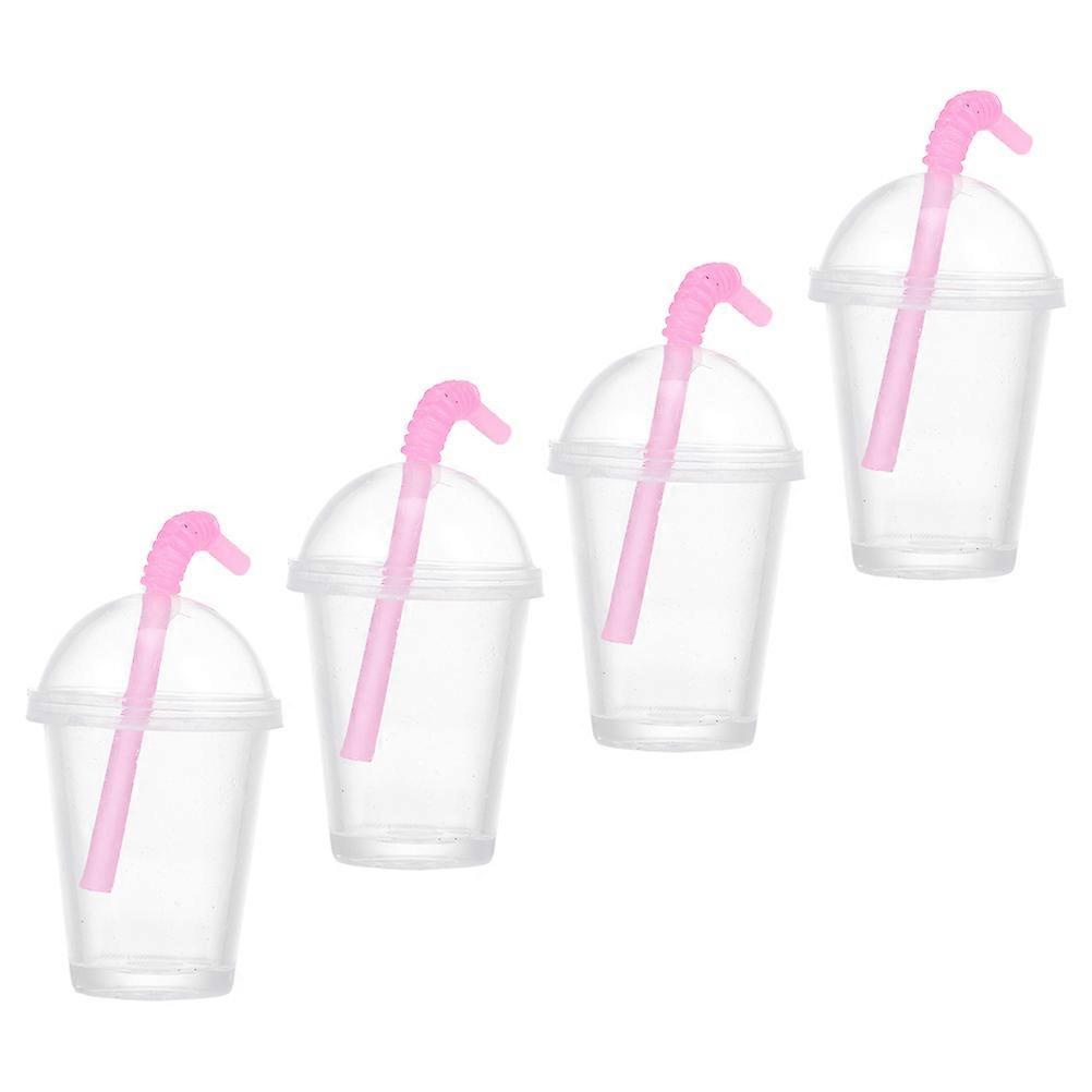 Miniature Resin Milk Tea Cup Doll House Accessory for Indoor Use and Mini House Atmosphere in Pink 4Pcs
