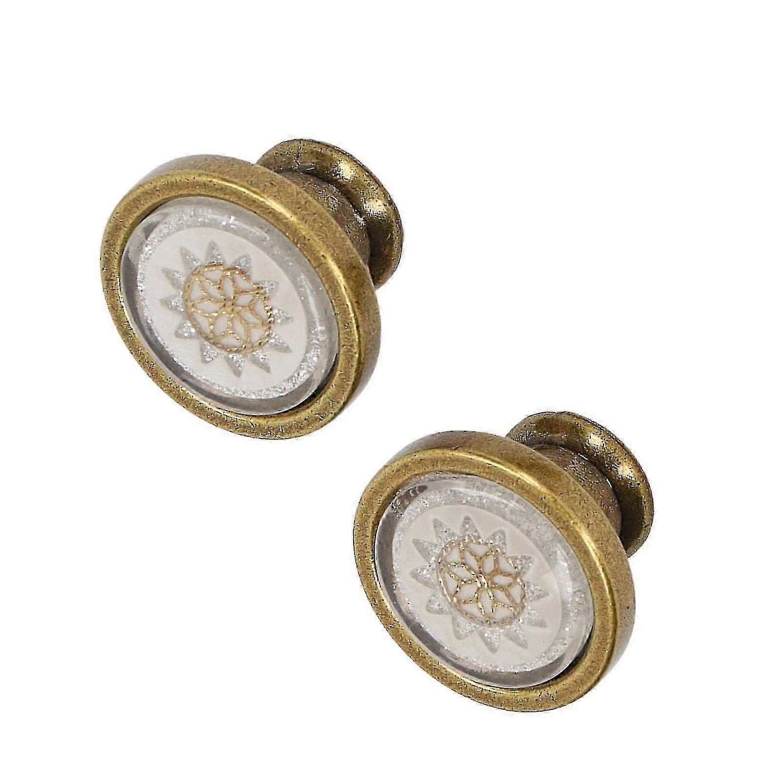 Antique Cabinet Door Handles 2 Sets Round Zinc Alloy Knobs Single Hole Copper White