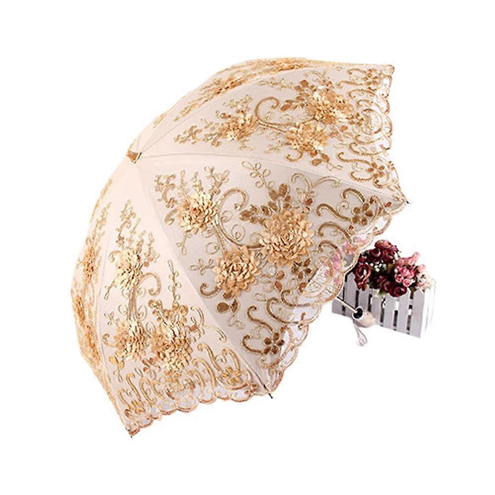 Double layer lace embroidery umbrella Aurora folding sun and rain umbrella