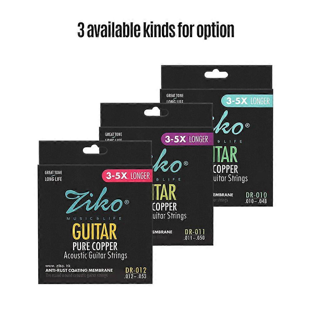 ZIKO DR-011 Acoustic Guitar Strings Hexagon Alloy Wire Pure Copper Wound Anti-Rust Coating Membrane 6 Strings Set