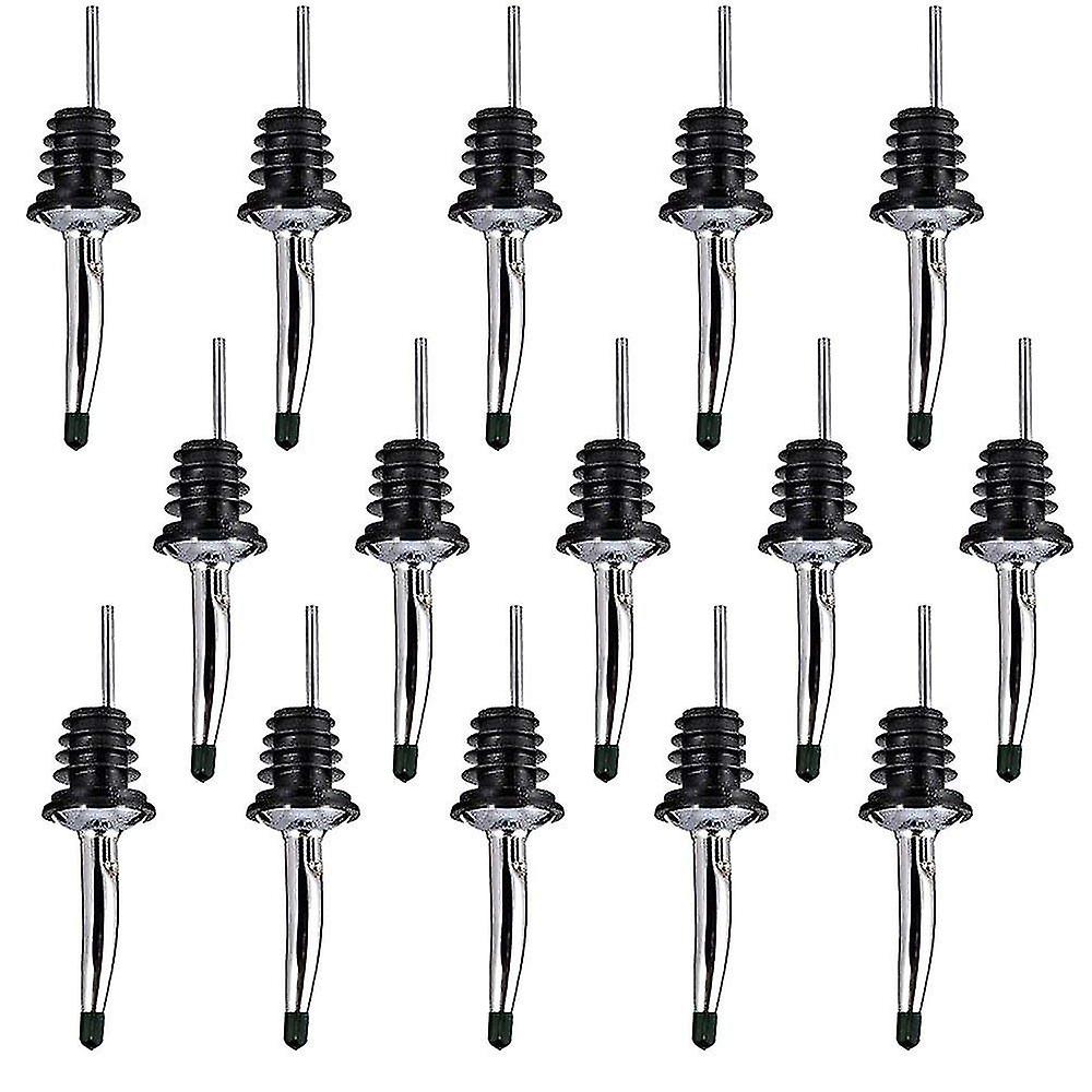 15 Pcs Stainless Steel Liquor Bottle Speed Pourers Tapered Spout With Rubber Dust Caps Per