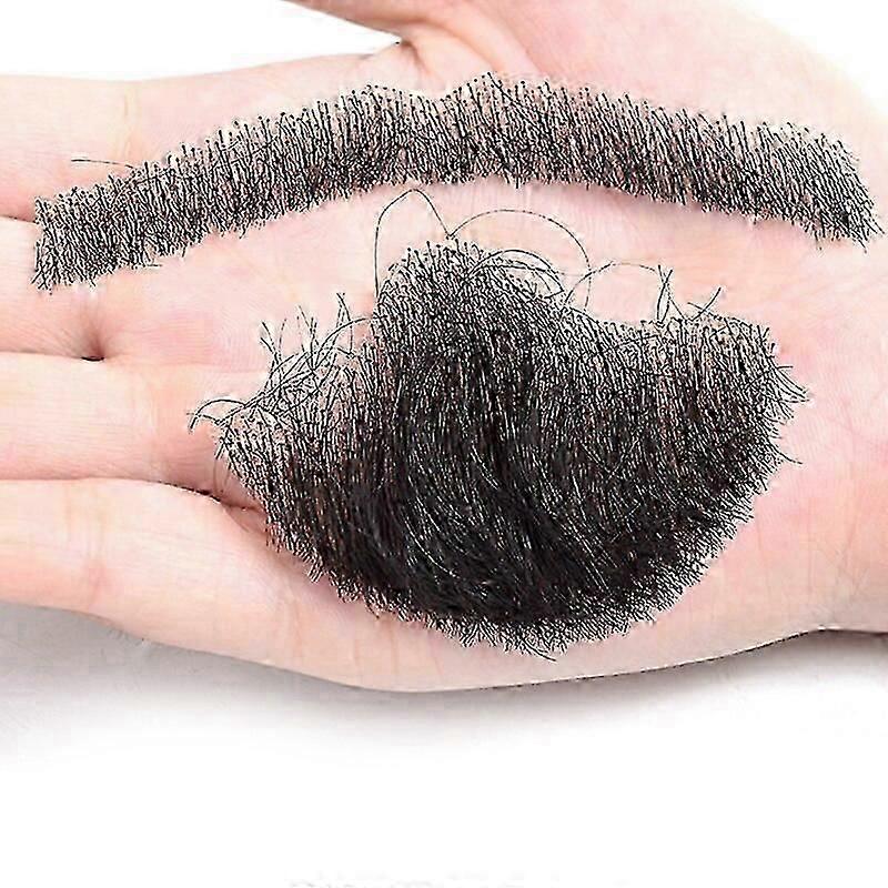 Men's Synthetic Lace Fake Beard and Mustache Set for Party Cosplay, Handmade with Invisible Lace, UK Style