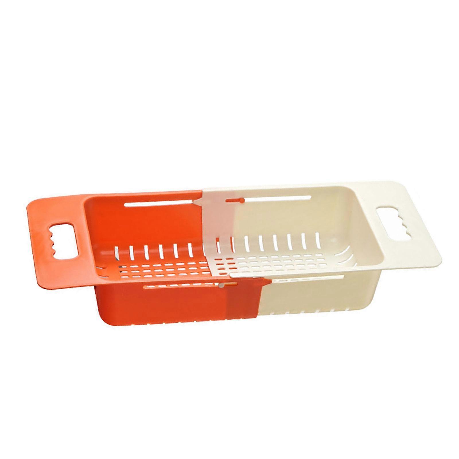 Adjustable Size Dishwashing Strainer Basket Extendable Design For Draining Vegetables PP Kitchen Space Saving Colander  Orange and white