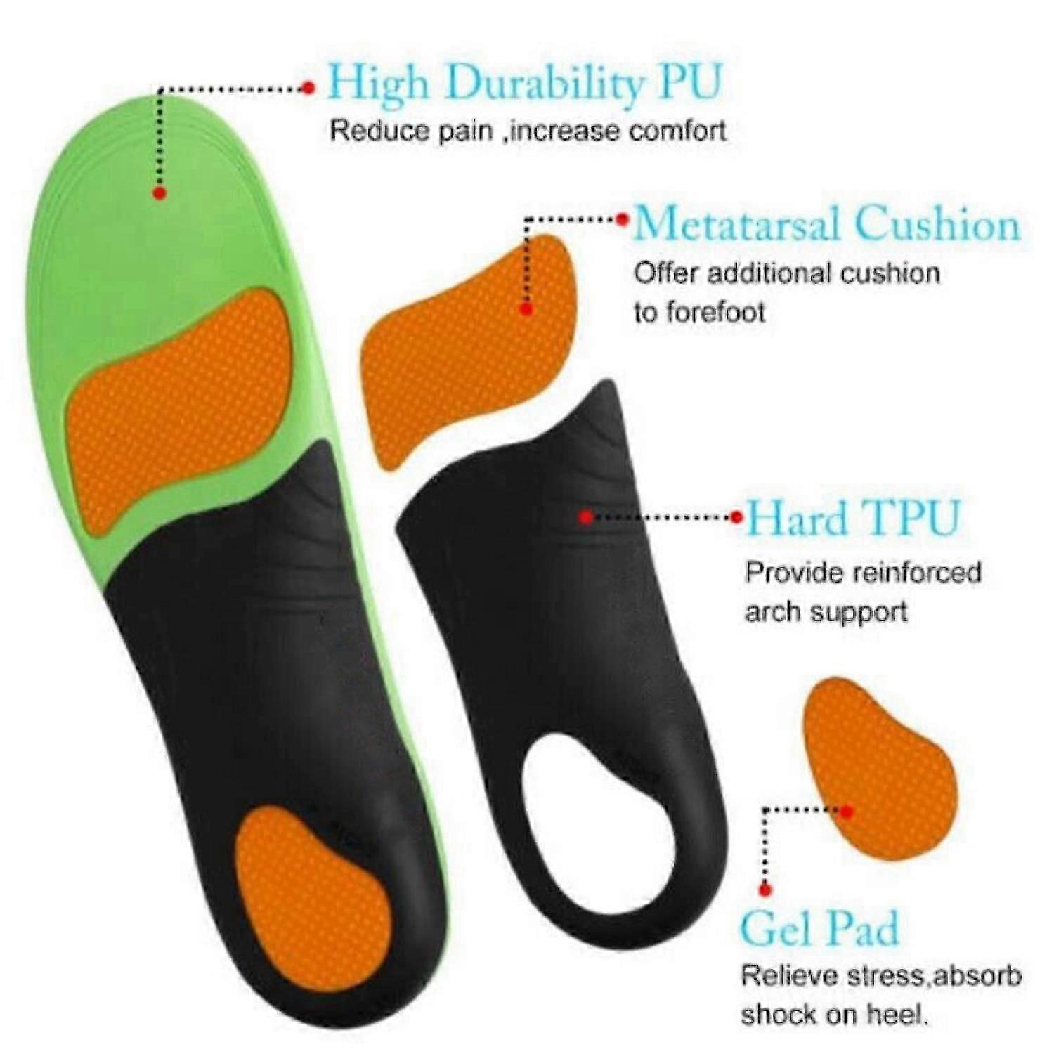 Flat feet insoles with orthopedic support for pain relief