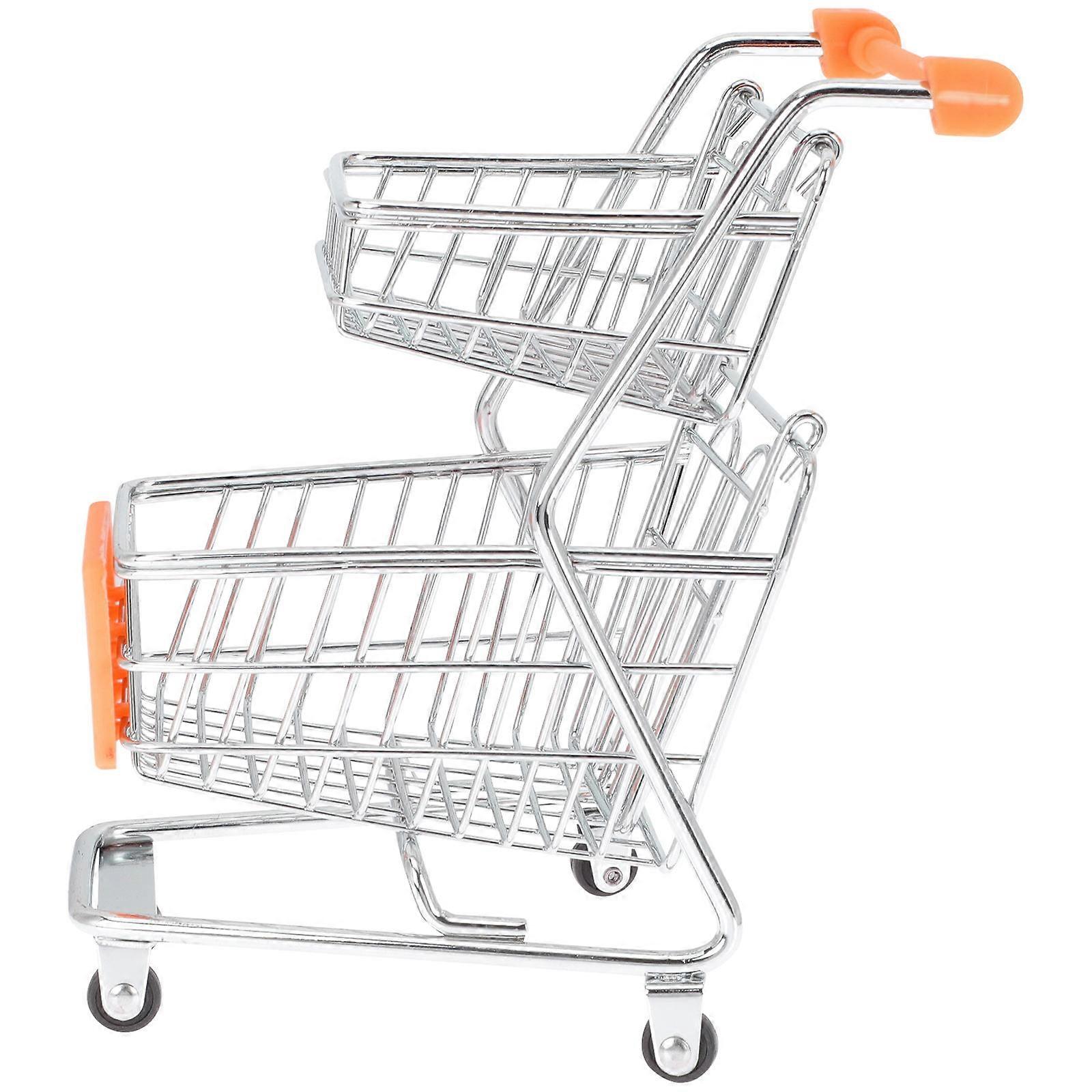 Mini Shopping Cart Toy for Desktop Storage 2Pcs Orange Mini Handcart