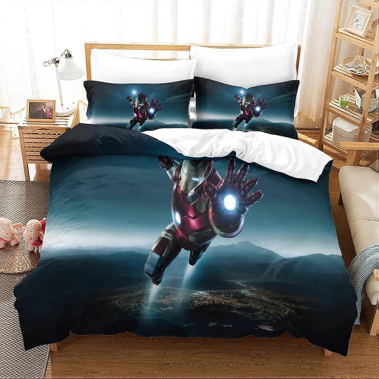 Duvet Cover Set Single Iron Man Printed Duvet Covers Bedding Set for in Kids Teens Adults Soft Hypoallergenic Quilt Cover with Pillowcase with Zipeer 