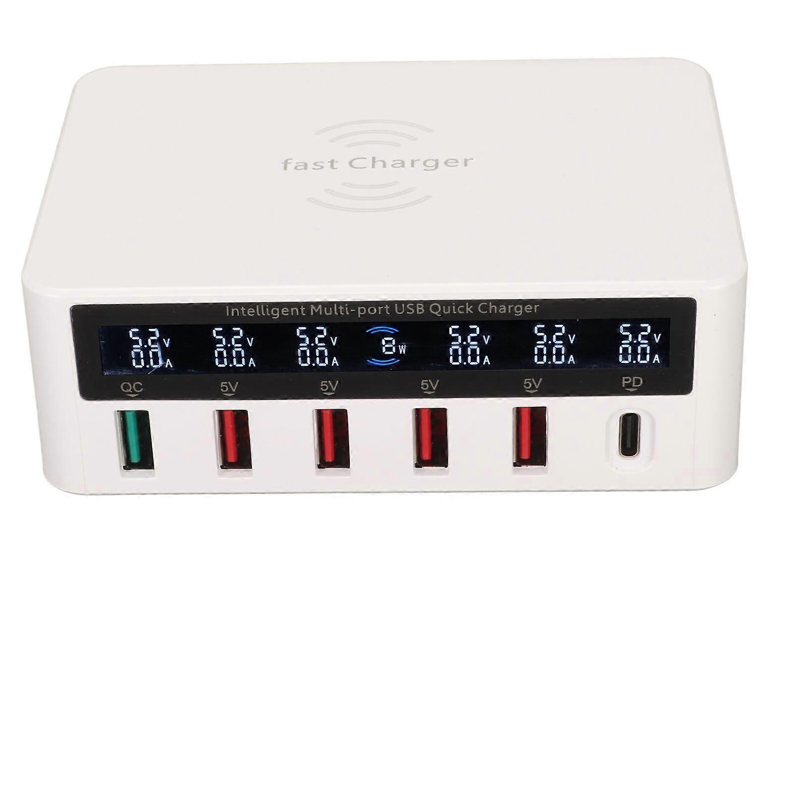 6 Port USB Charging Station 100W Wireless Smart Fast Charging Multi Port USB Hub Charger with LED Display 100240V EU Plug
