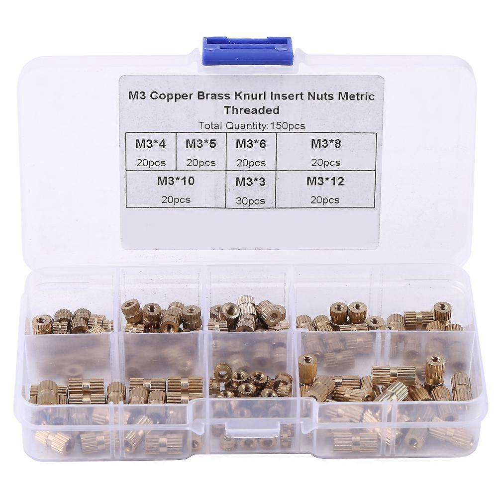 150 Pcs M3 Brass Knurled Threaded Nuts Assortment Kit with Plastic Box