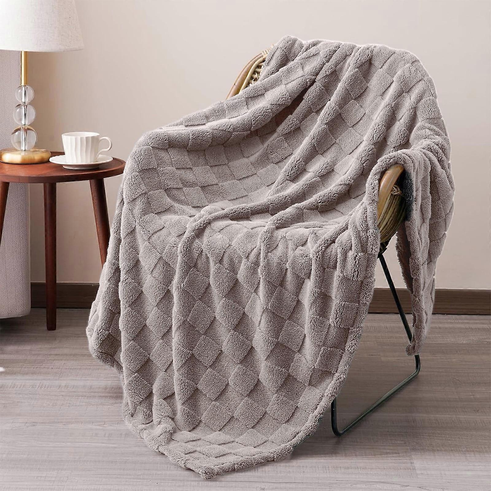 XIAOLE Winter Fleece Throw Blanket for Couch Bed, Soft Cozy Plush with Decorative Fang Kuai Texture, Lightweight Thermal Blanket (28x39 in Gray)