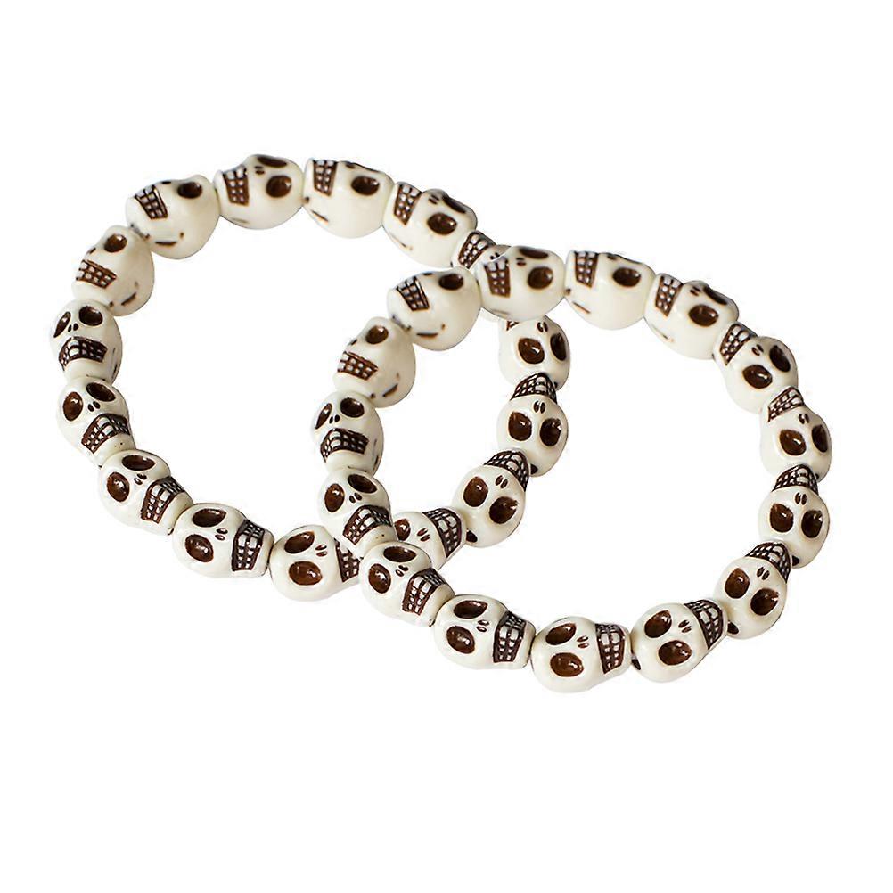 Skull Bracelet Halloween Bracelets for Party Use 2Pcs Punk Wrist Bands