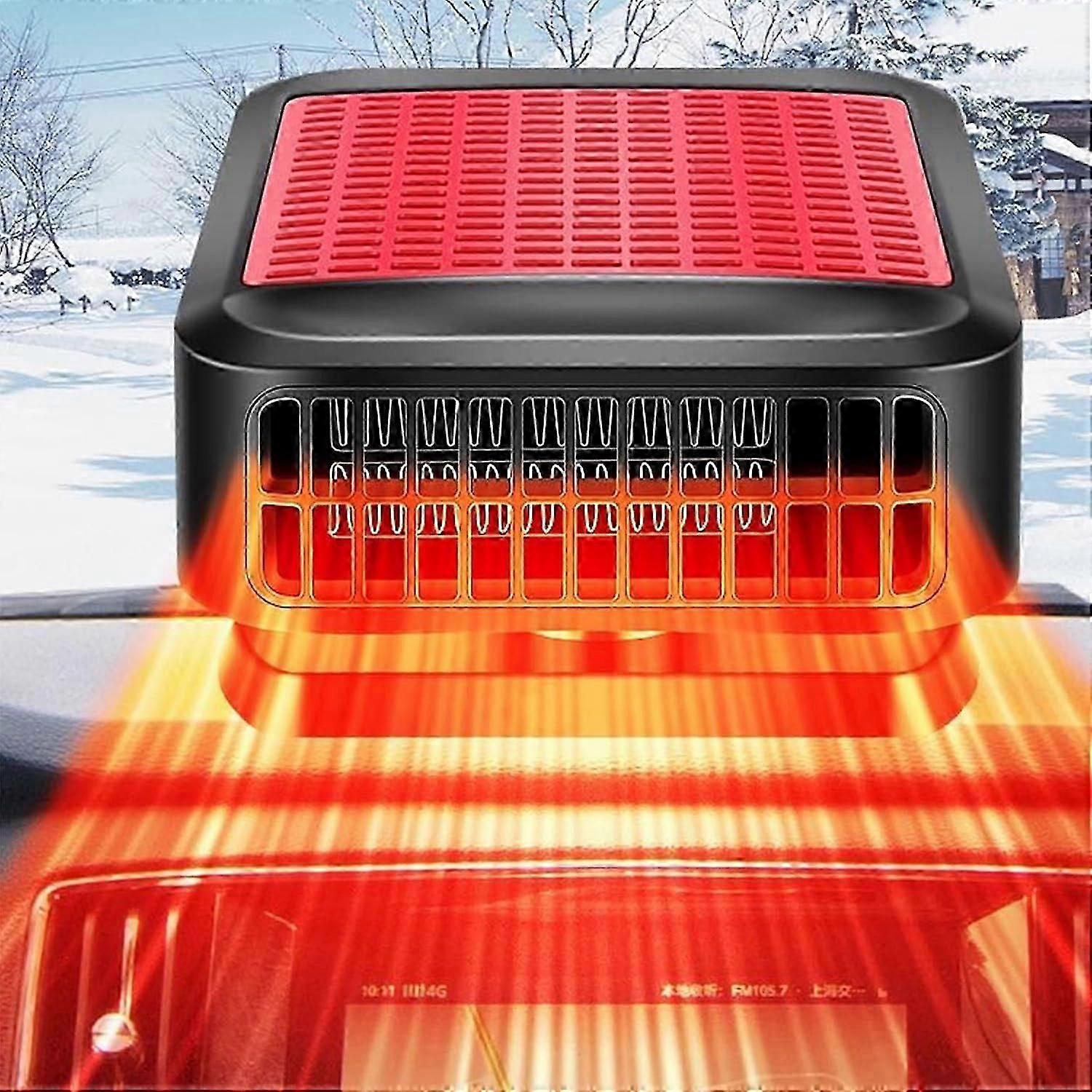 (Red)12V 200W Car Heater - Portable Fast Heating - 2 in 1 Cooling and Heating Fan - Windshield Defroster with 360 Degree Rotating Base