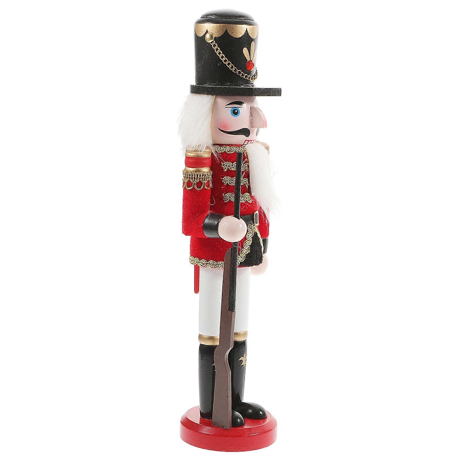 Wooden Nutcracker Ornament 3Pcs For Christmas Theme Table Decor And Photo Prop 6.5x6.5x30cm Red
