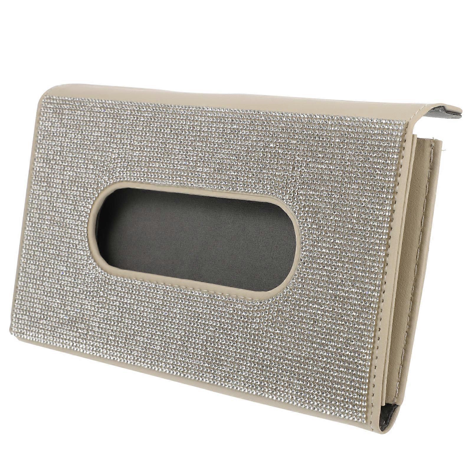 Car Visor Tissue Holder PU with Rhinestone 2Pcs Napkin Case