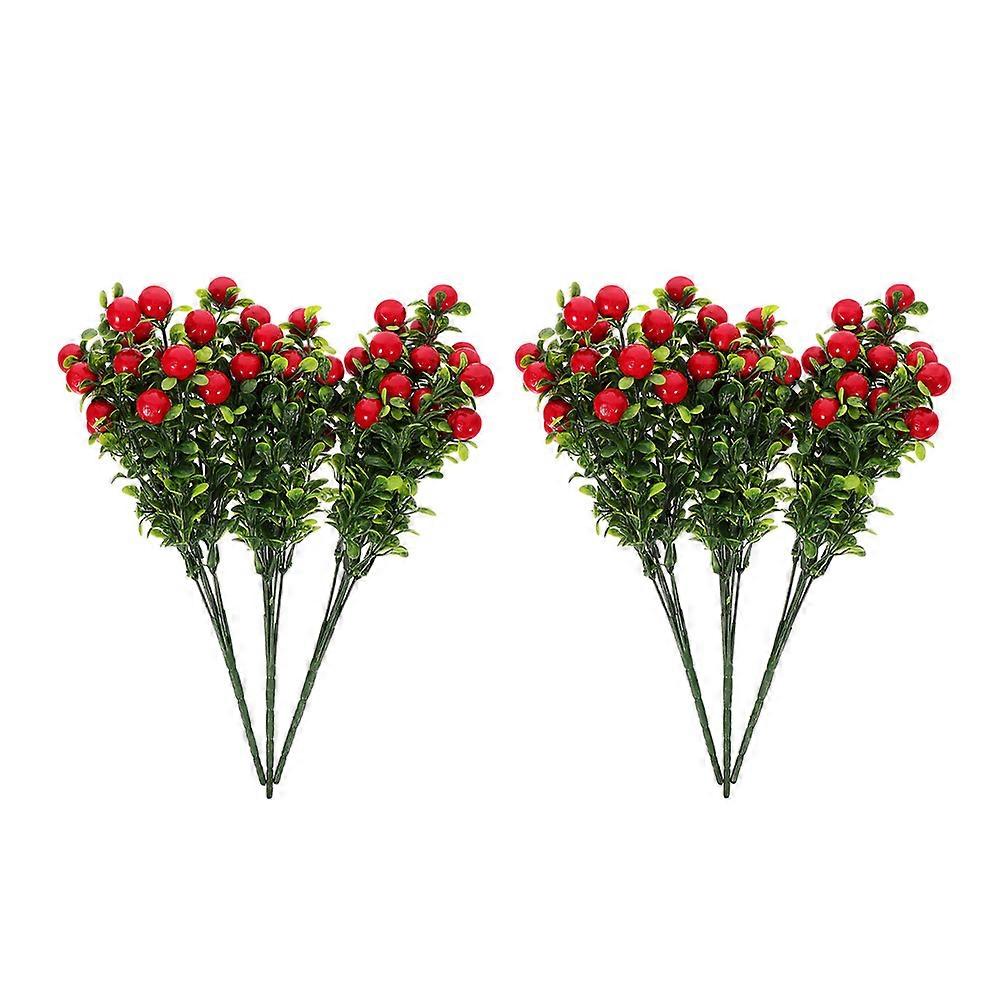 Simulation Style Cherry Branches 6 Pcs Realistic Red Fruit Decor For Home Environment And Office Decor Enhancements