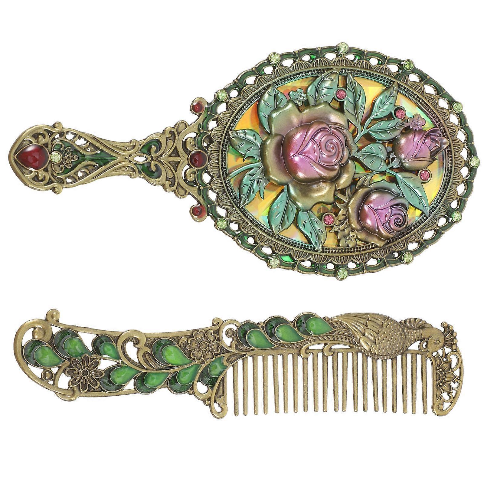 Adorable Household Mirror With Ergonomic Handle Design And Comb Suitable For Makeup Vanity 4Set