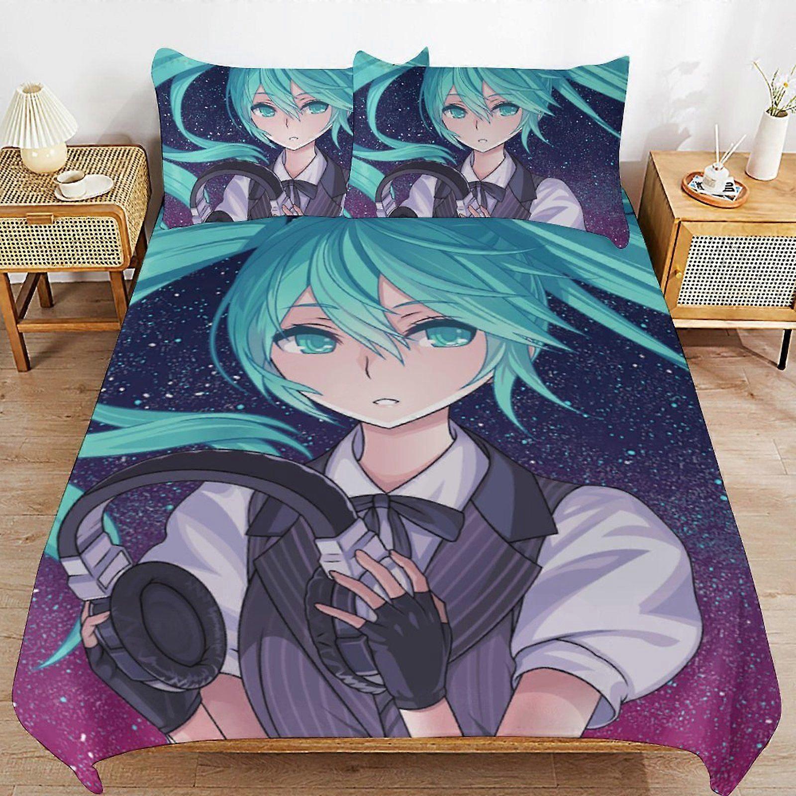 a387 Hatsune Miku Hypoallergenic Smooth Comfort Soft Weave Zipper Duvet Cover Sets for Bedroom Sleep Upgrade b387