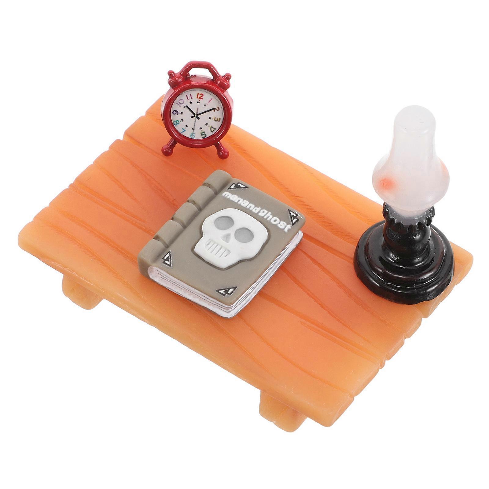 Dollhouse Mini Writing Desk with Lamp and Clock for 3Sets Accessories