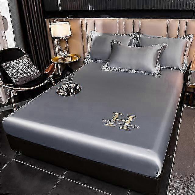 New Embroidery Printing Cool Fitted Sheet Four Seasons Universal Fitted Sheet Water -Washed Ice Silk Fitted Sheet For Home Hotel miao7