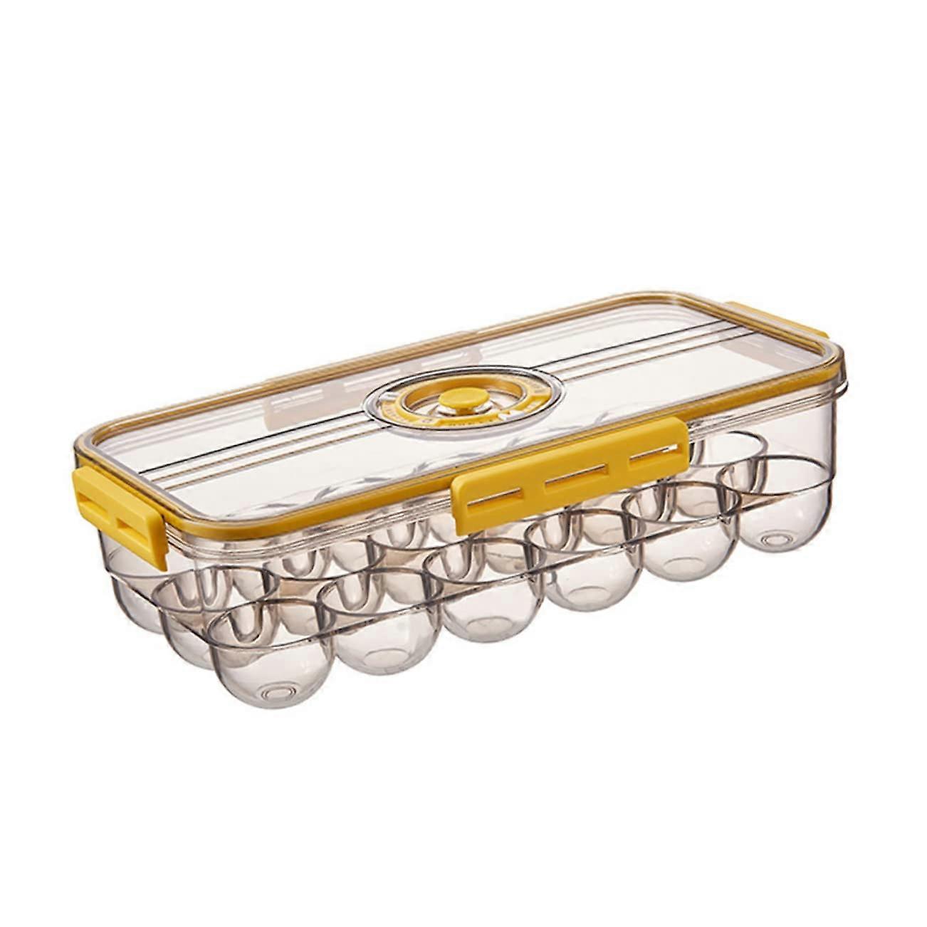 Egg Storage Box 18Compartment Turntable Egg Container For Refrigerator Yellow 32.5X17.5CM