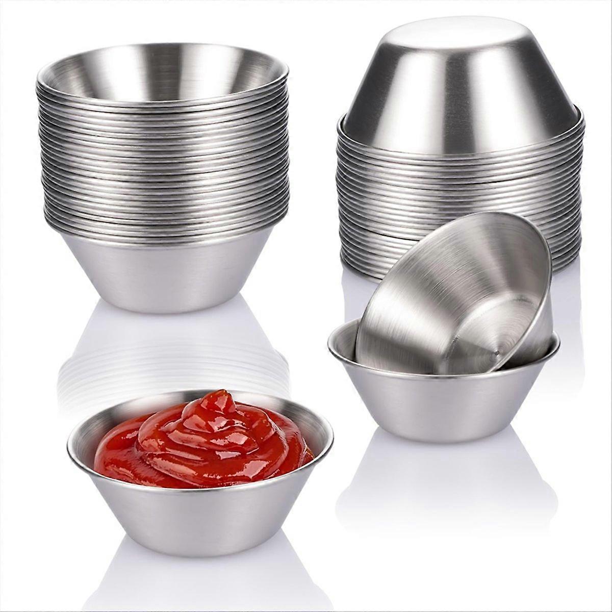 24-pakning sauskopper i rustfritt stål, 50 ml gjenbrukbare runde krydderkopper