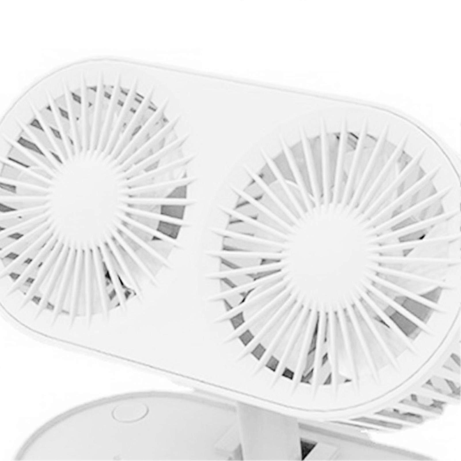 Desktop Double Blade Small Fan USB Mini Folding Desktop 2 Head Fan for Student Office Folding Dual Motor White