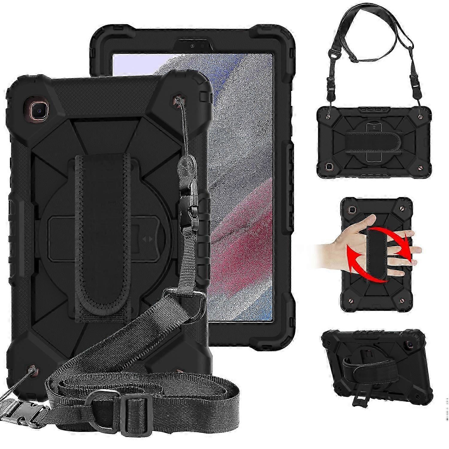 For Samsung Galaxy Tab A7 Lite T220 / T225 Contrast Color Robot Shockproof Silicon + PC Protective Case with Holder & Shoulder Strap