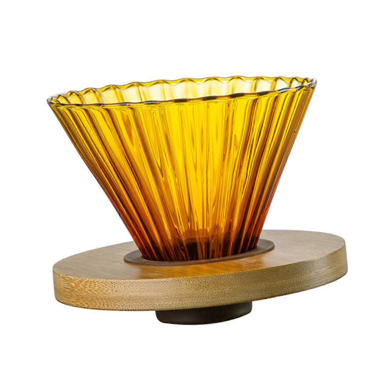 Borosilicate Glass Pourover Coffee Funnel With Wooden Base, Reusable Cone Filter Cup, Extended Extraction
