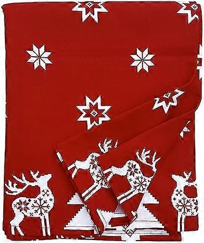 Ragged Rose Christmas Table Cloth - Festive Linen Tablecloth with Nordic Style Prints for Living Room & Kitchen - Cotton Tablecloth That Fits a 6-7 Ft