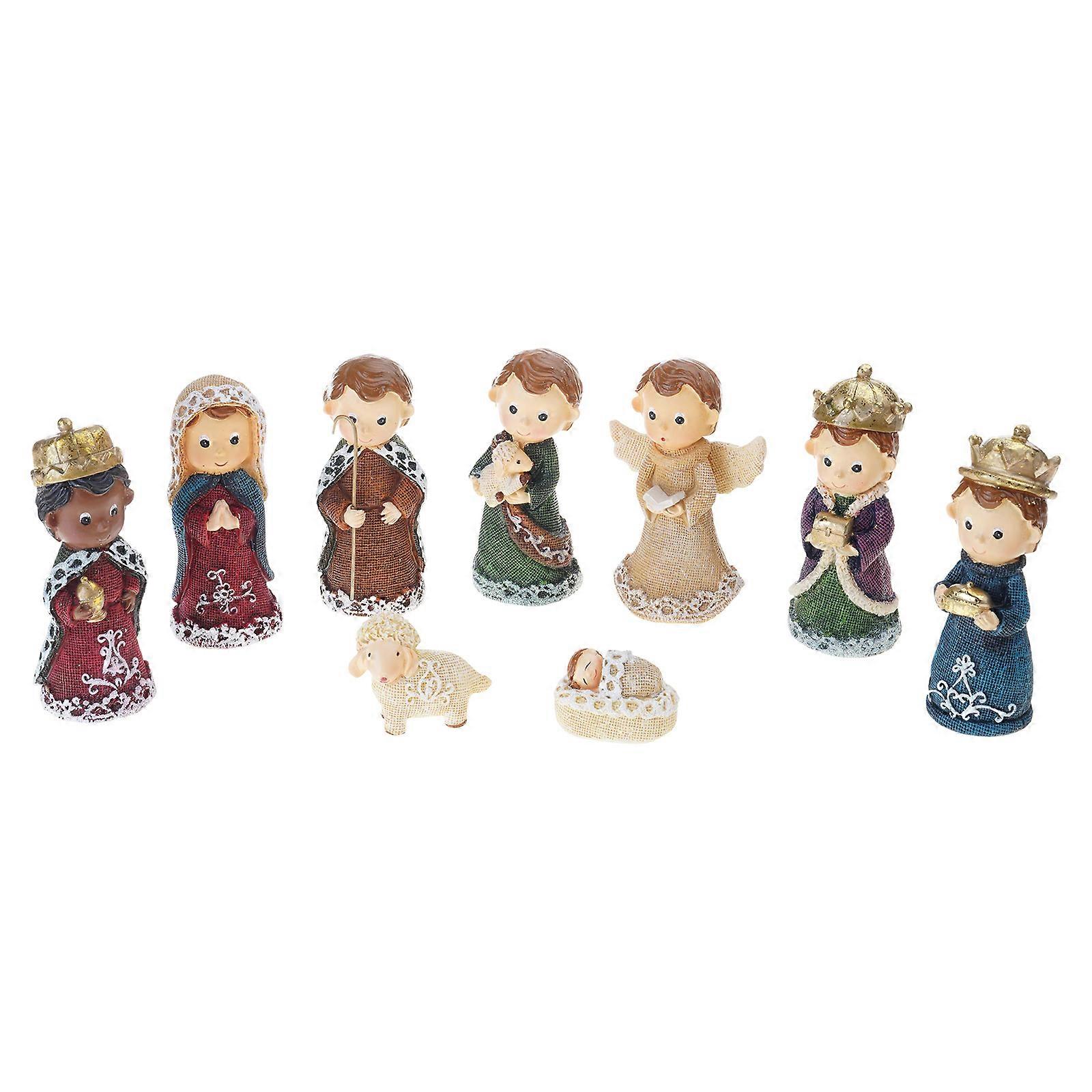Christmas Nativity Figurines Resins Nativity Scene Statue with Stable Holy Family Statue Table Centerpieces Home Decors Multicolor