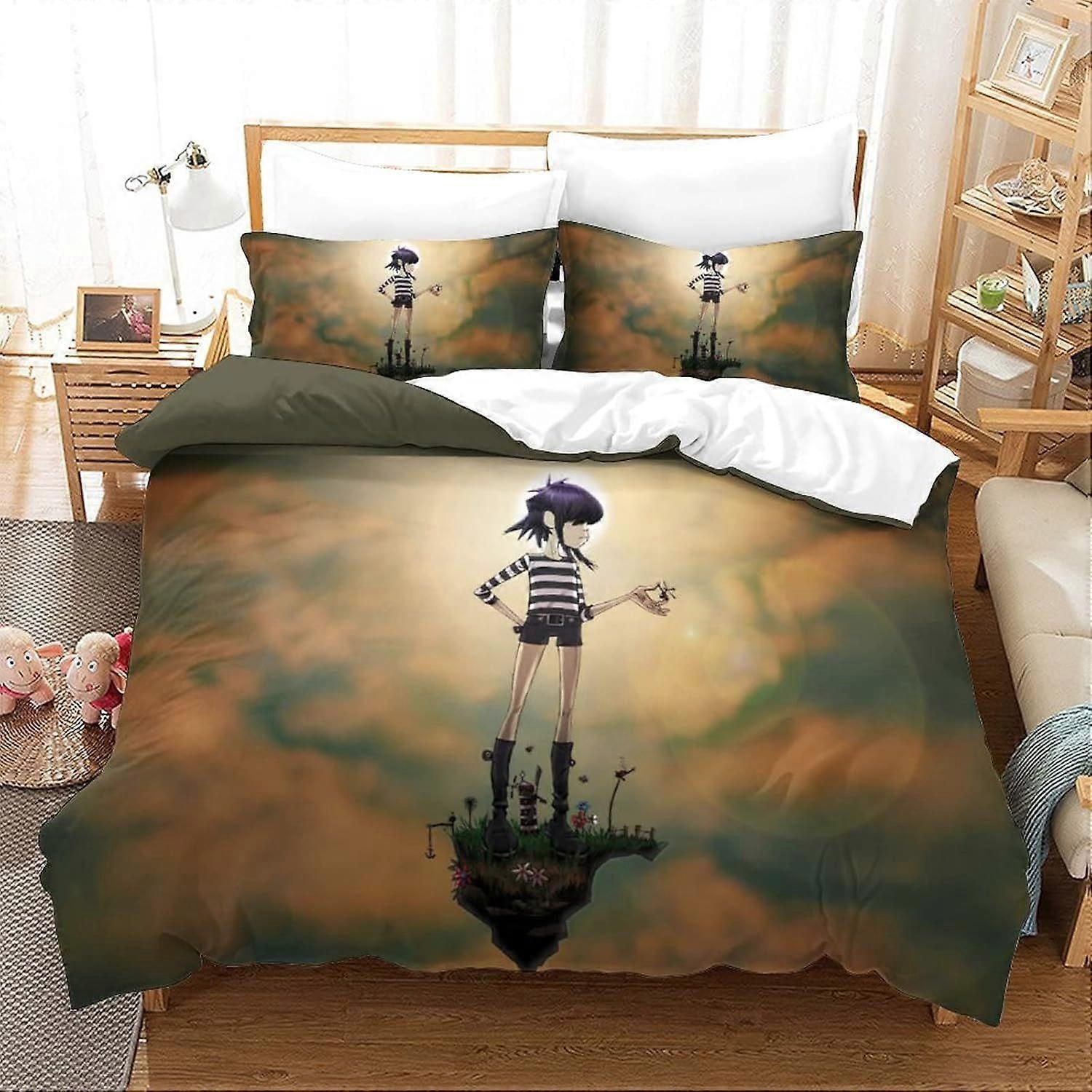 GENBAK Gorillaz غطاء لحاف مجموعة الفراش المطبوعة بالهيب هوب غطاء لحاف موسيقي ناعم من الألياف الدقيقة مع إغلاق بسحاب مزدوج