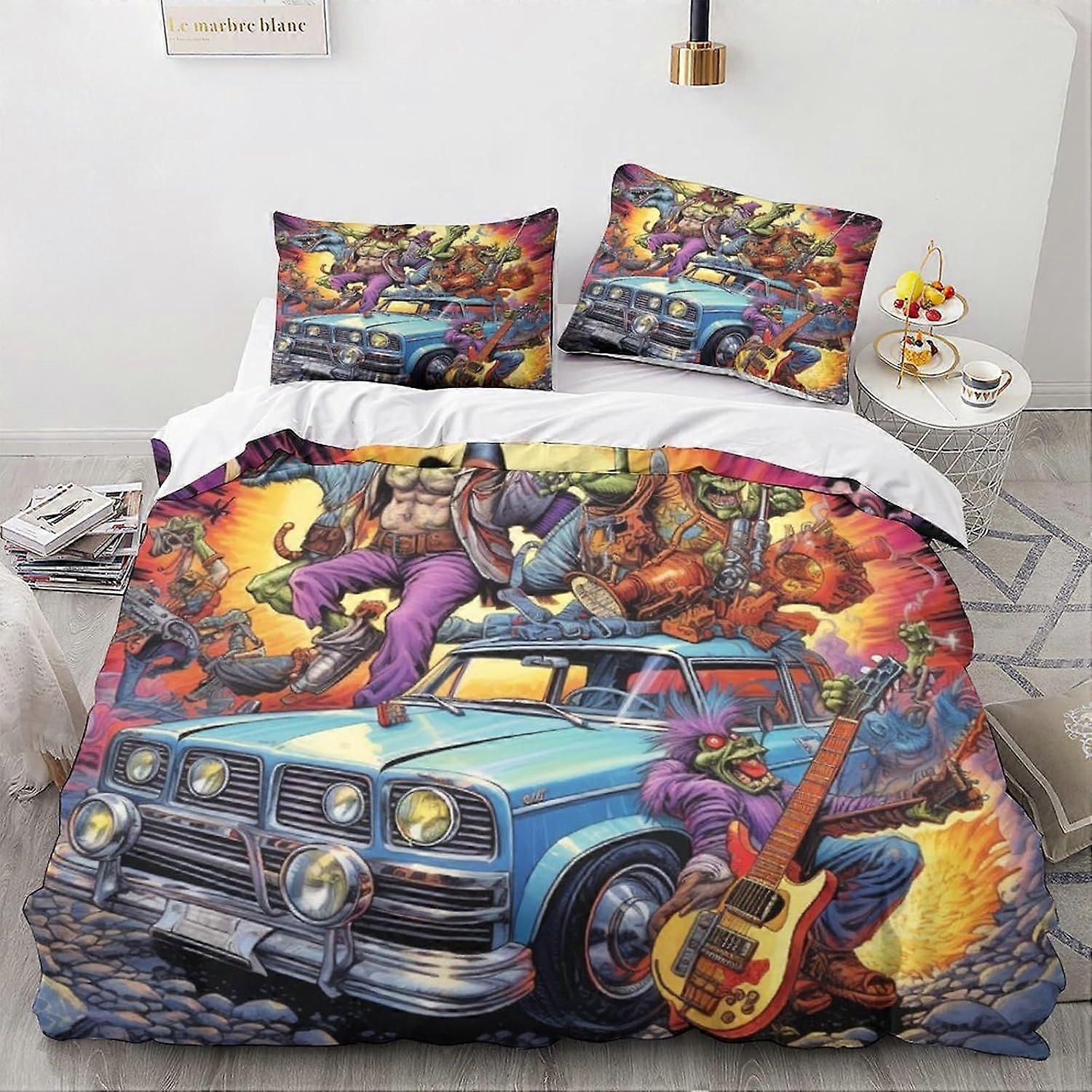 Monsters Print Sada Povlečení 3D veterán Tištěné Přikrývka Povlak Dospívající Kreslený Vzor Povlečení Krásná Ložnice Výzdoba 3ks Přehoz