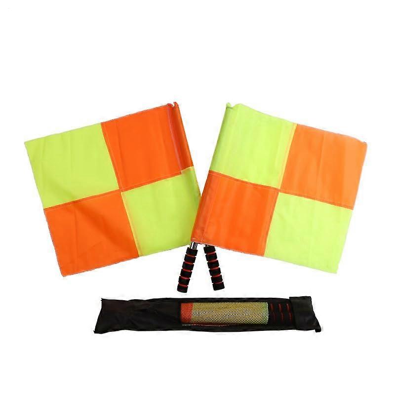 Football Referee Flags Set of 2 with Ergonomic Handles, Orange Yellow Soccer Linesman Flags for Match Training
