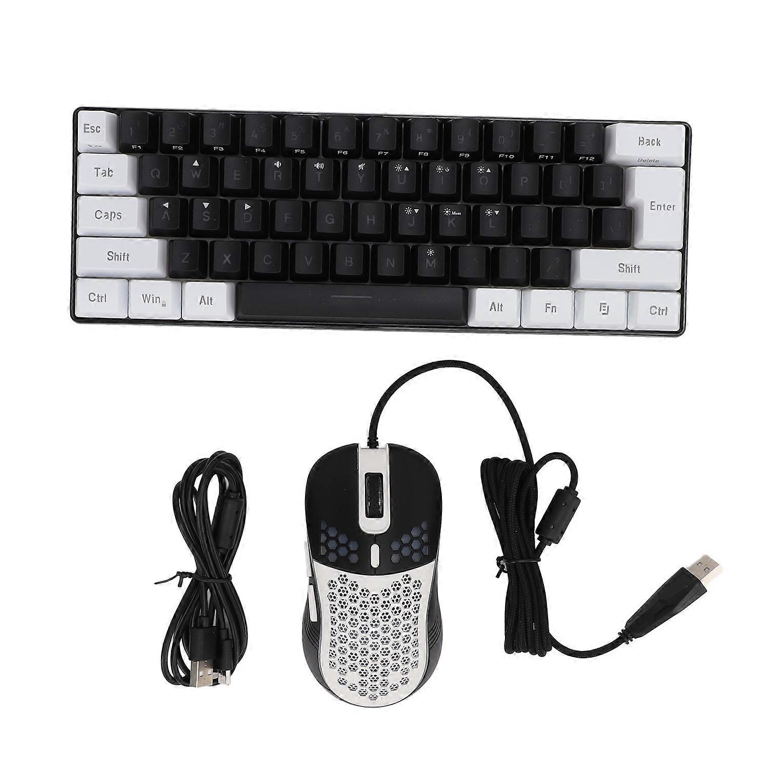 61 Key RGB Illuminated Keyboard with Mouse Multi Color LED Backlit Wired Gaming Keyboard for Tablet 