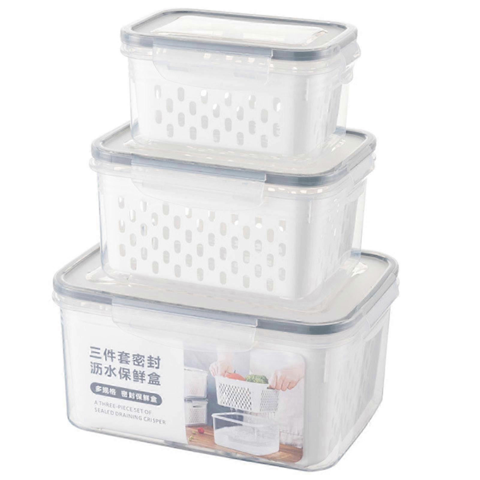 Double-Layer Refrigerator Fresh-Keeping Box Draining Basket with Lids for Meat Pantry