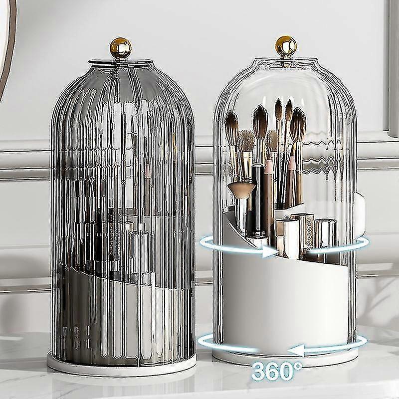 Make-up-Pinselhalter-Organizer mit Deckel, 360° drehbar, transparent, staubdicht, für den Schreibtisch