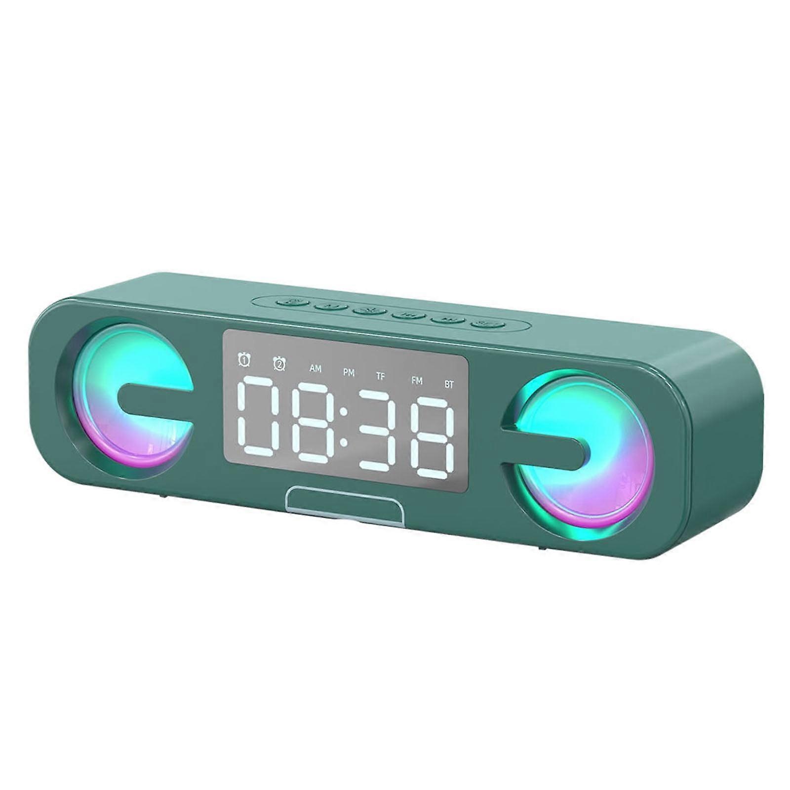Quinlirra Large Screen Clock Bluetooth Speaker Double Alarm Clock with RGB LED Changing Aperture Double 5W Booming Sound 4 PlayMode FM Support-Card
