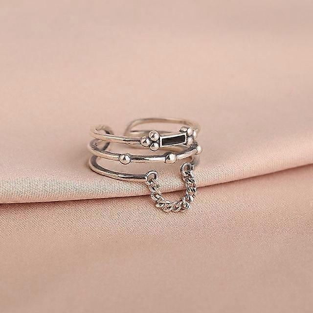 INS Multilayer Retro Black Rectangular Chain Ring Jewelry for Women