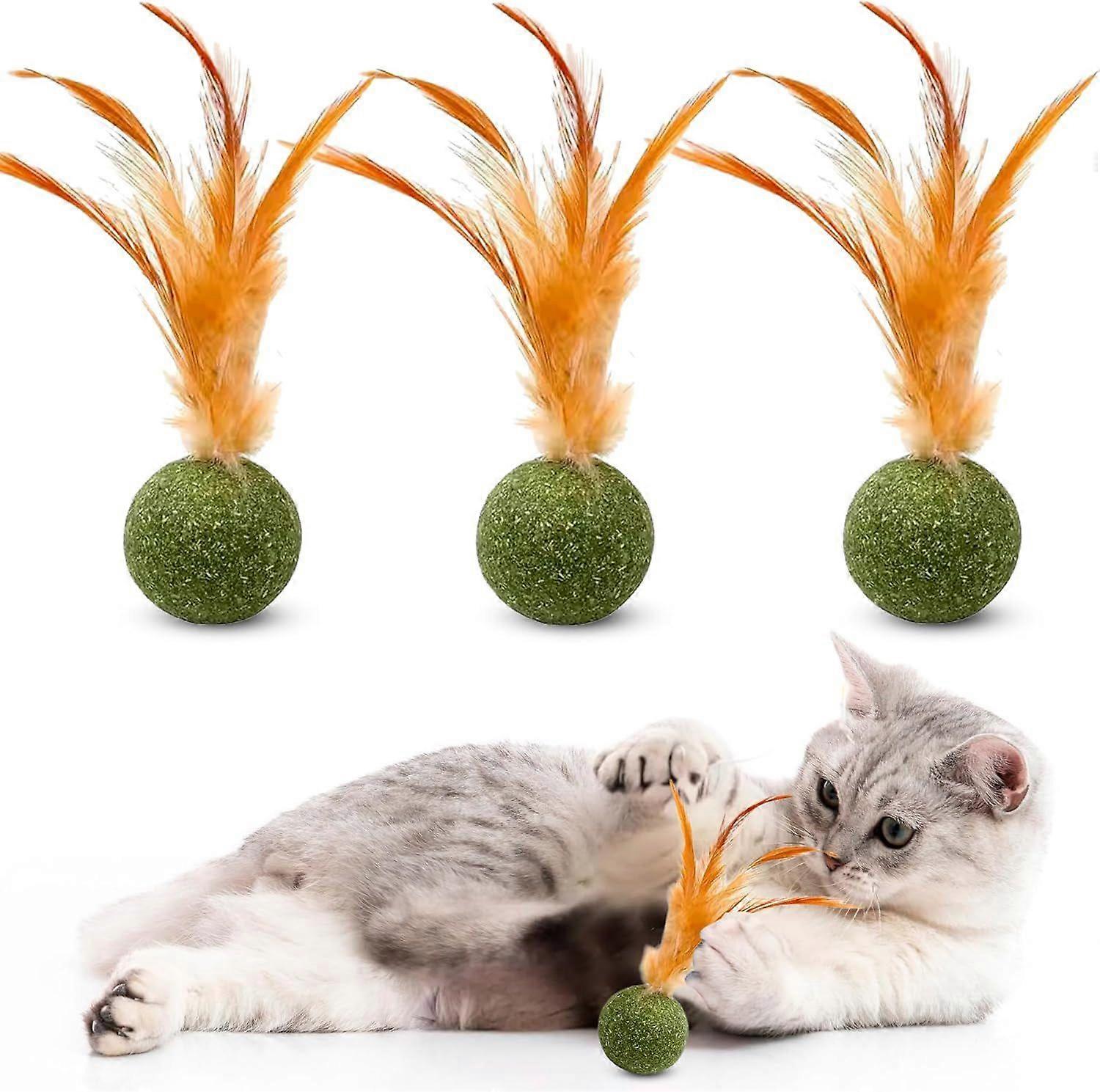 3Pcs Catnip Balls with Feathers - Natural Catnip Toy for Play, Stress Relief & Healthy Enrichment Interactive Cat Toys Perfect for Indoor Cats & Kitte