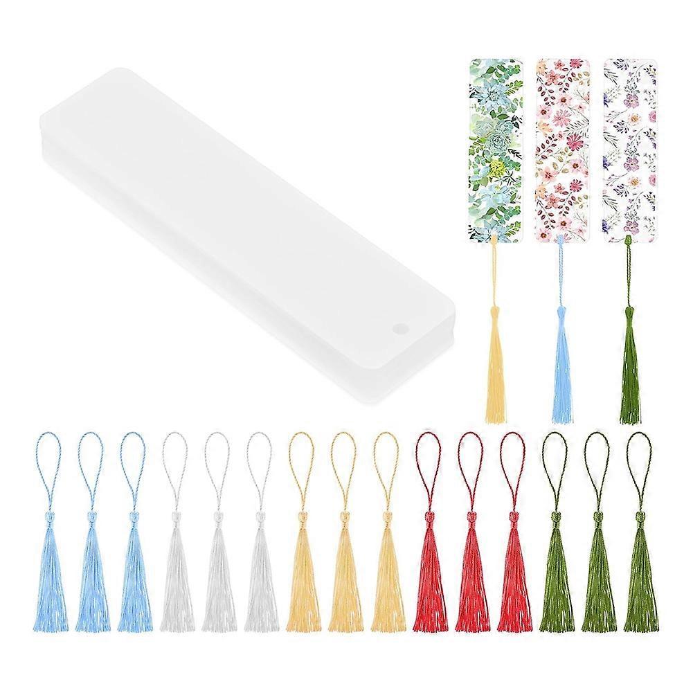 15 Pieces Blank Clear Acrylic Bookmarks with Hanging String, Clear Acrylic Bookmarks with Hanging String