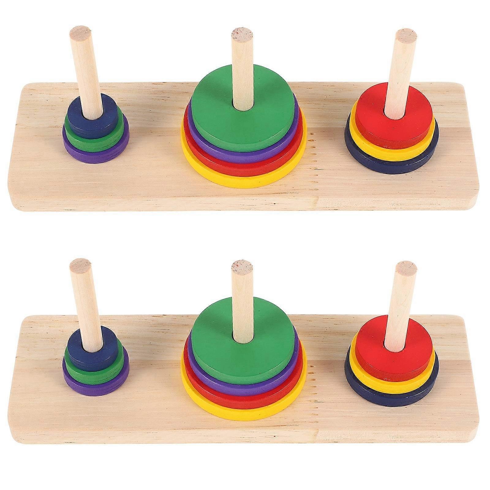 2 Pcs Colorful Intellectual Toy Puzzle Board Game Wooden Hanoi of Tower Game Puzzle Toys for Adults Home DIY Party Playing
