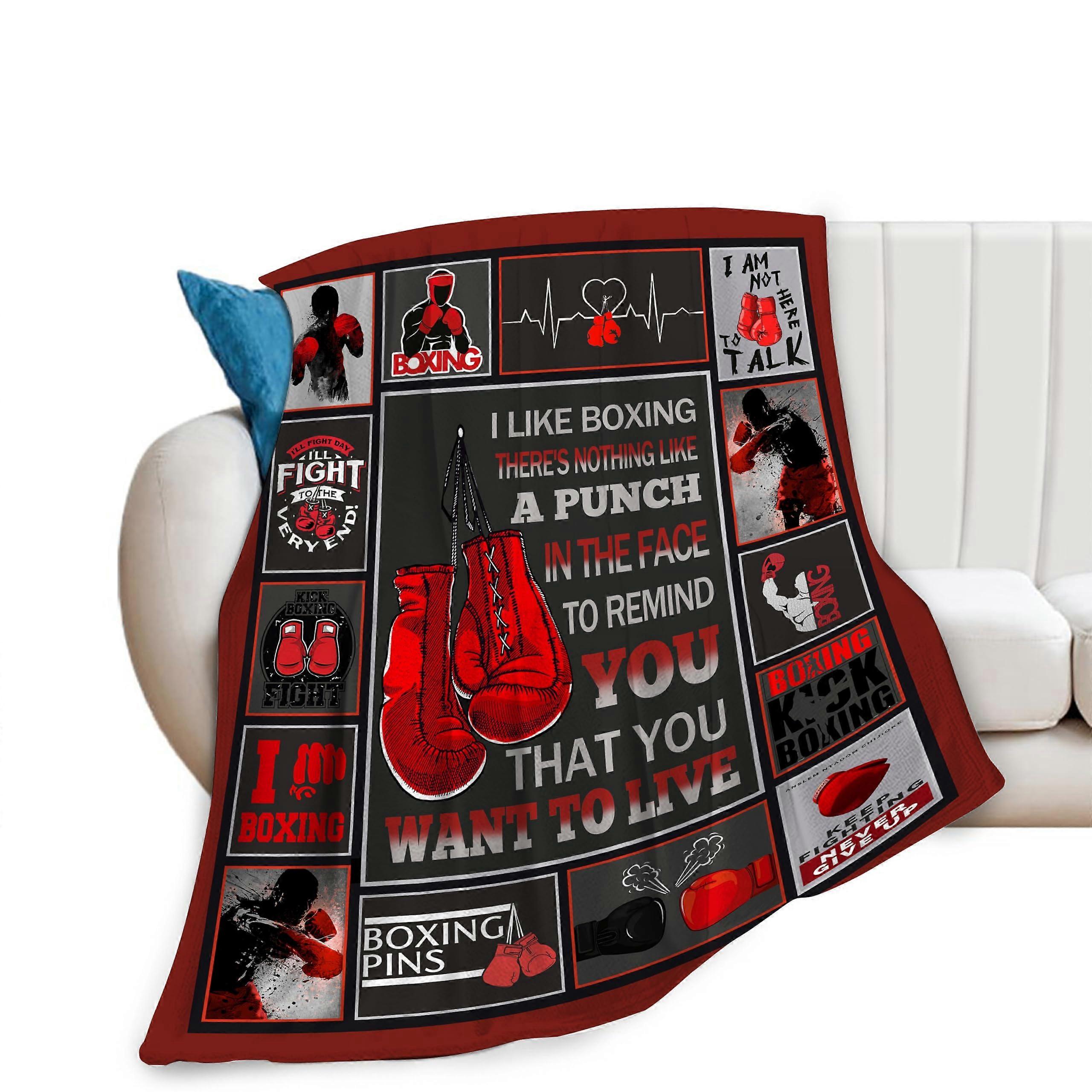 Boxing Throw Blanket 60x80 Soft Cozy Flannel Sports Fleece with Unique Bold Design for Couch Bed